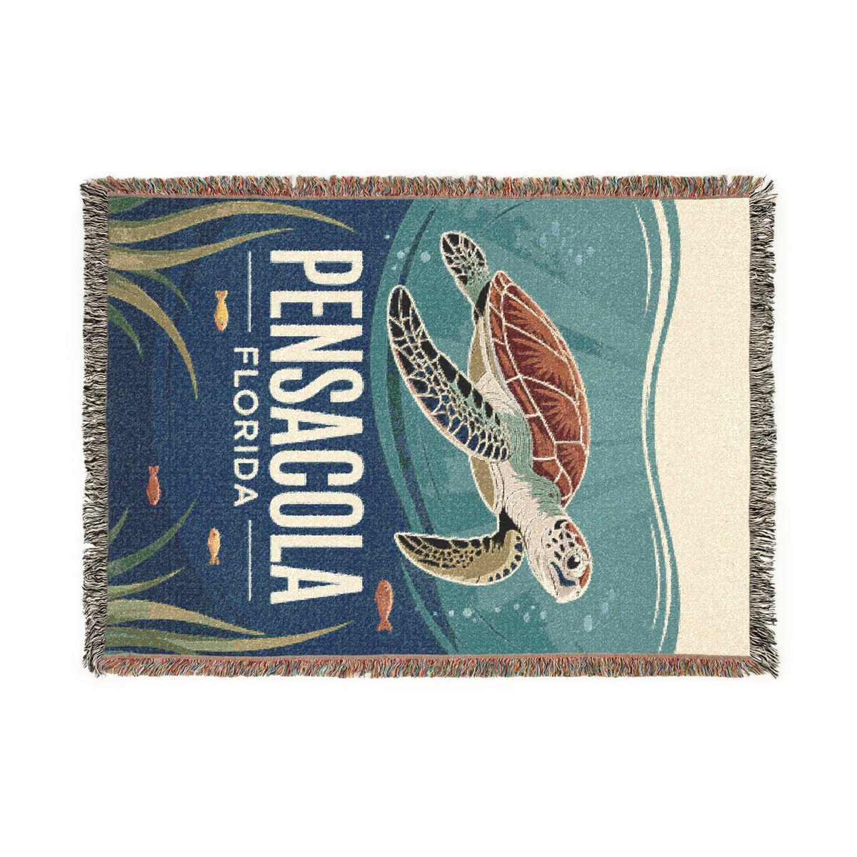 Pensacola Florida Cozy Beach-Themed Woven Blanket – Turtle Design