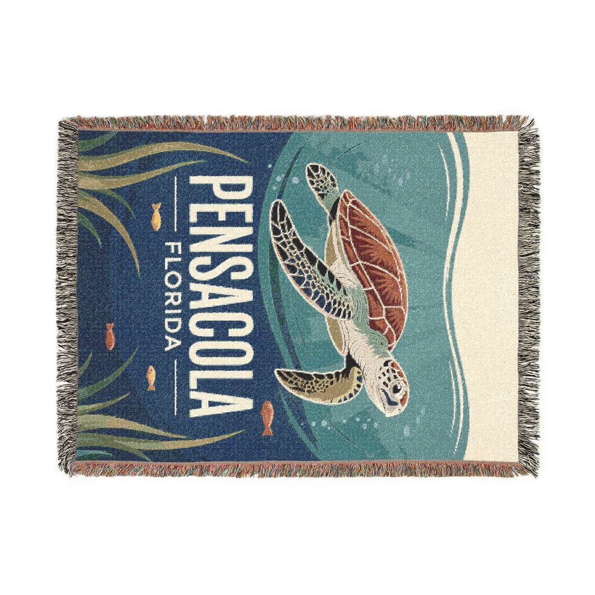 Pensacola Florida Cozy Beach-Themed Woven Blanket – Turtle Design