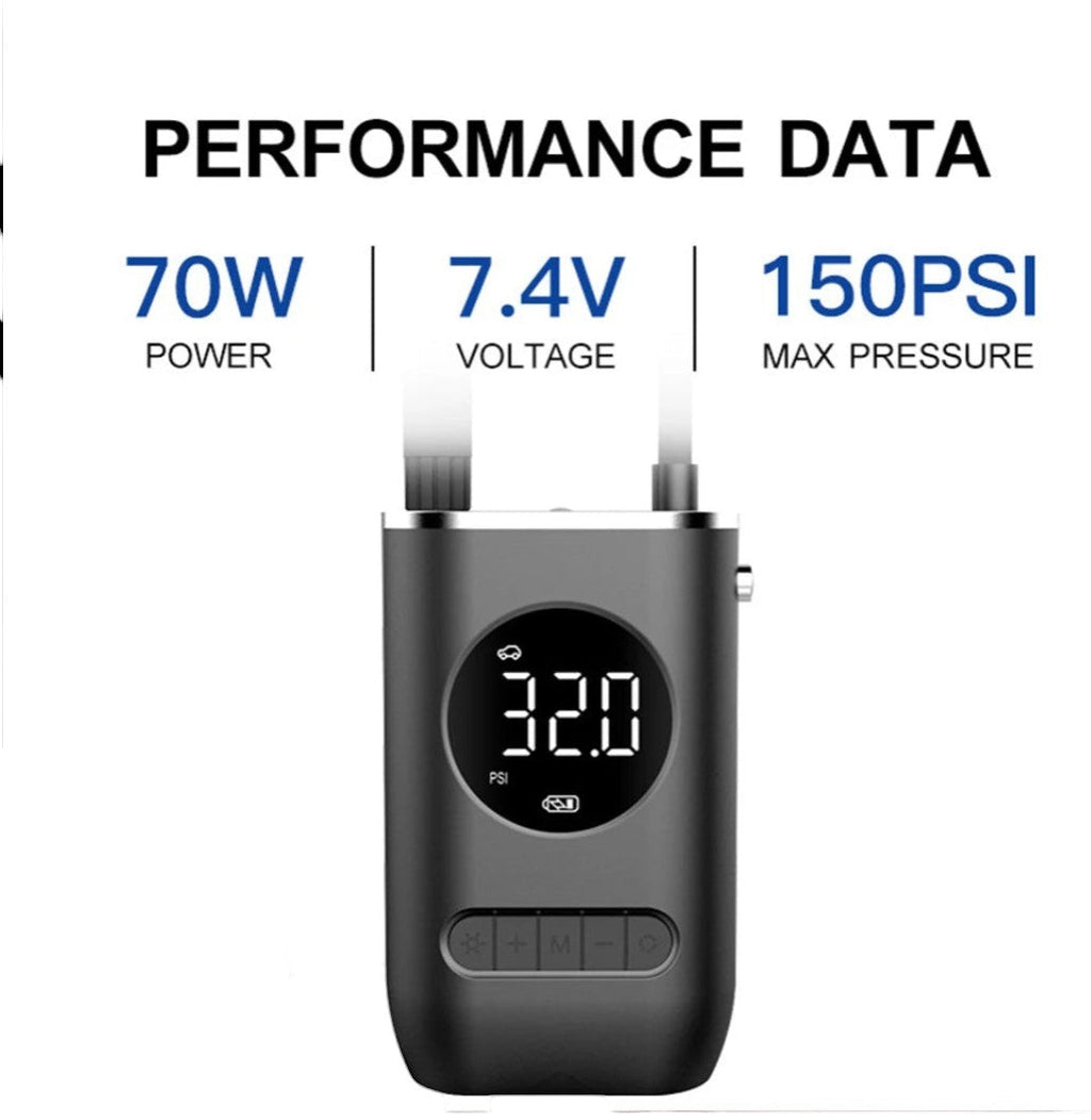 🛞 Portable Wireless Digital Tire Inflator – Multifunctional Electric Air Pump for Cars, Motorcycles, Bikes &amp; More (150 PSI | 2000mAh Dual Battery)