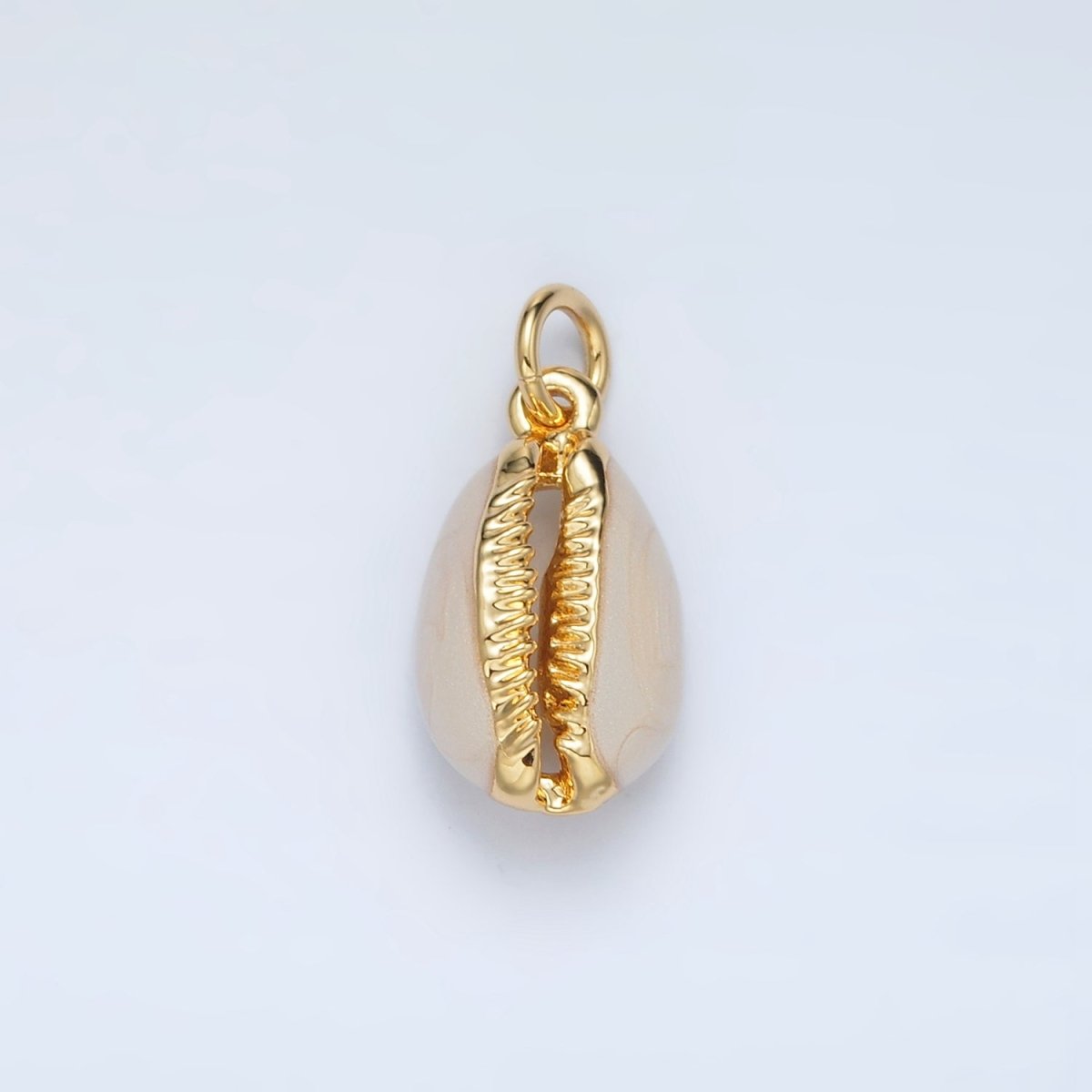 24K Gold Filled 16mm White Enamel Cowrie Shell Clam Charm | M832