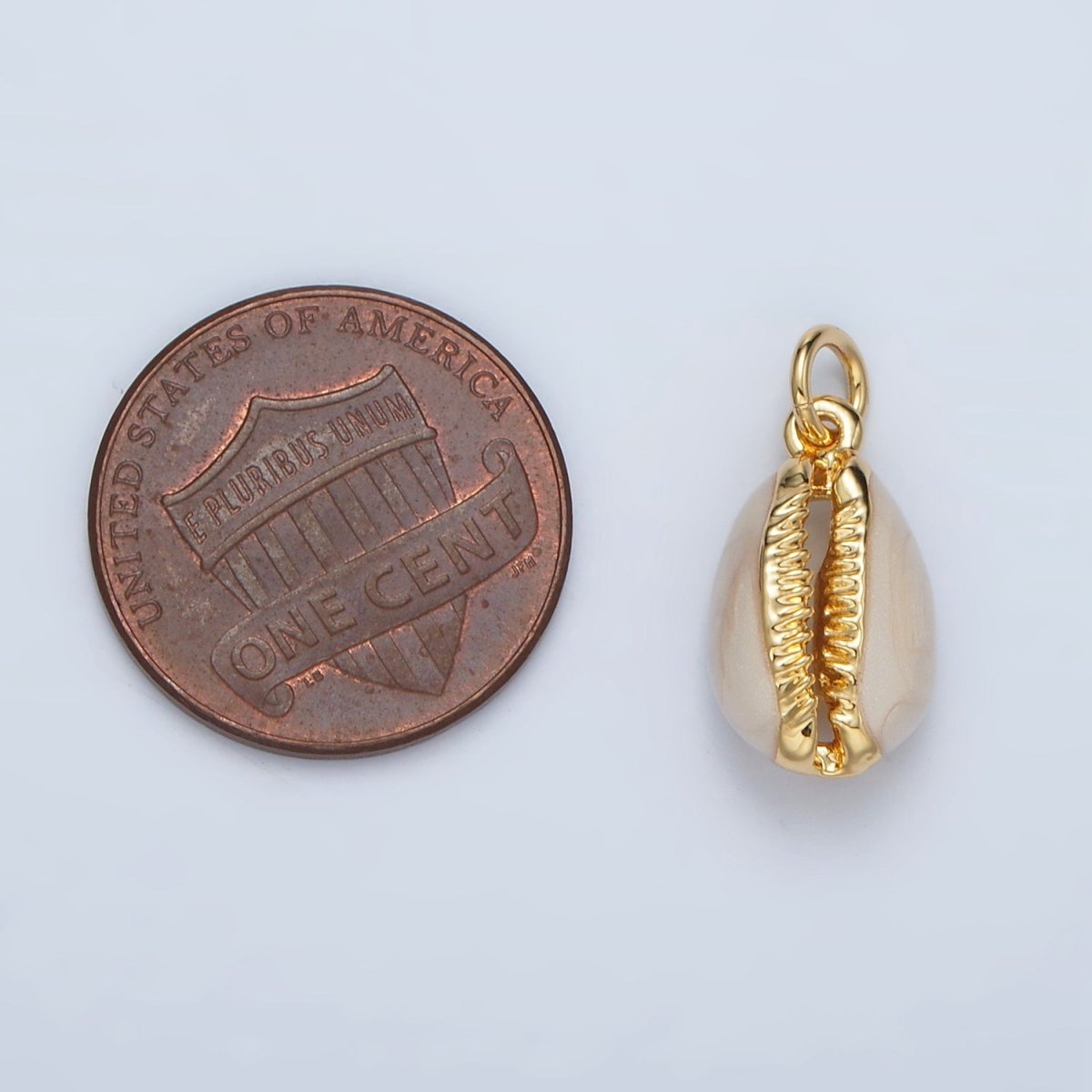 24K Gold Filled 16mm White Enamel Cowrie Shell Clam Charm | M832