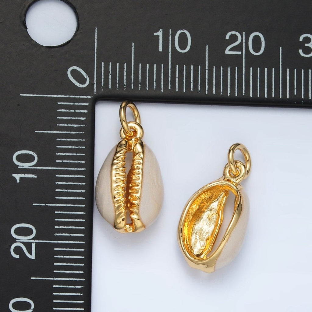 24K Gold Filled 16mm White Enamel Cowrie Shell Clam Charm | M832