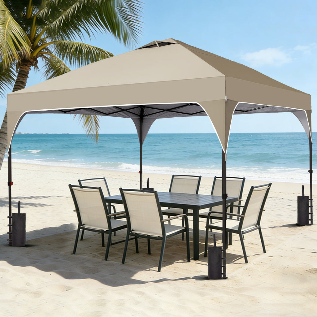 Ainfox 8ft x 8ft Pop Up Canopy Beach Tent with One Push Set up Easy Outdoor Sun Shade for Events, Parties, Camping