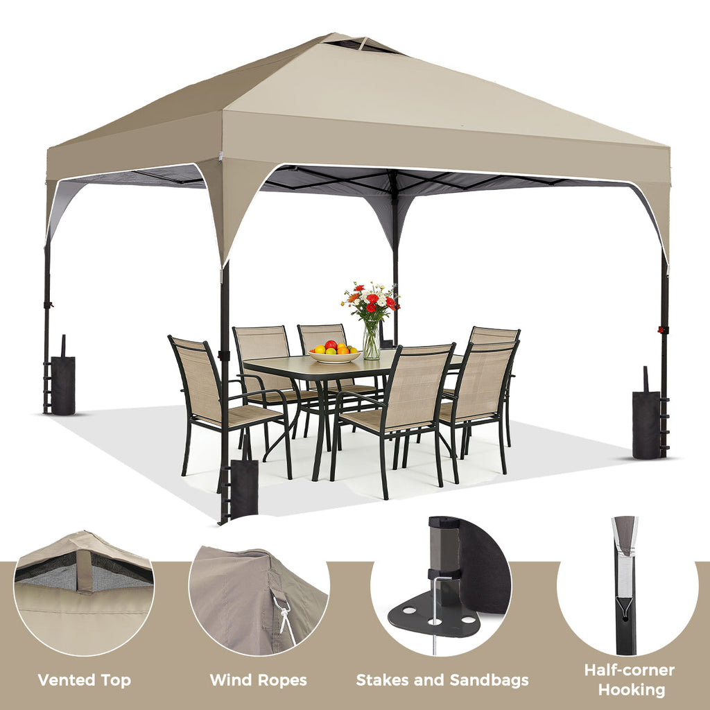 Ainfox 8ft x 8ft Pop Up Canopy Beach Tent with One Push Set up Easy Outdoor Sun Shade for Events, Parties, Camping