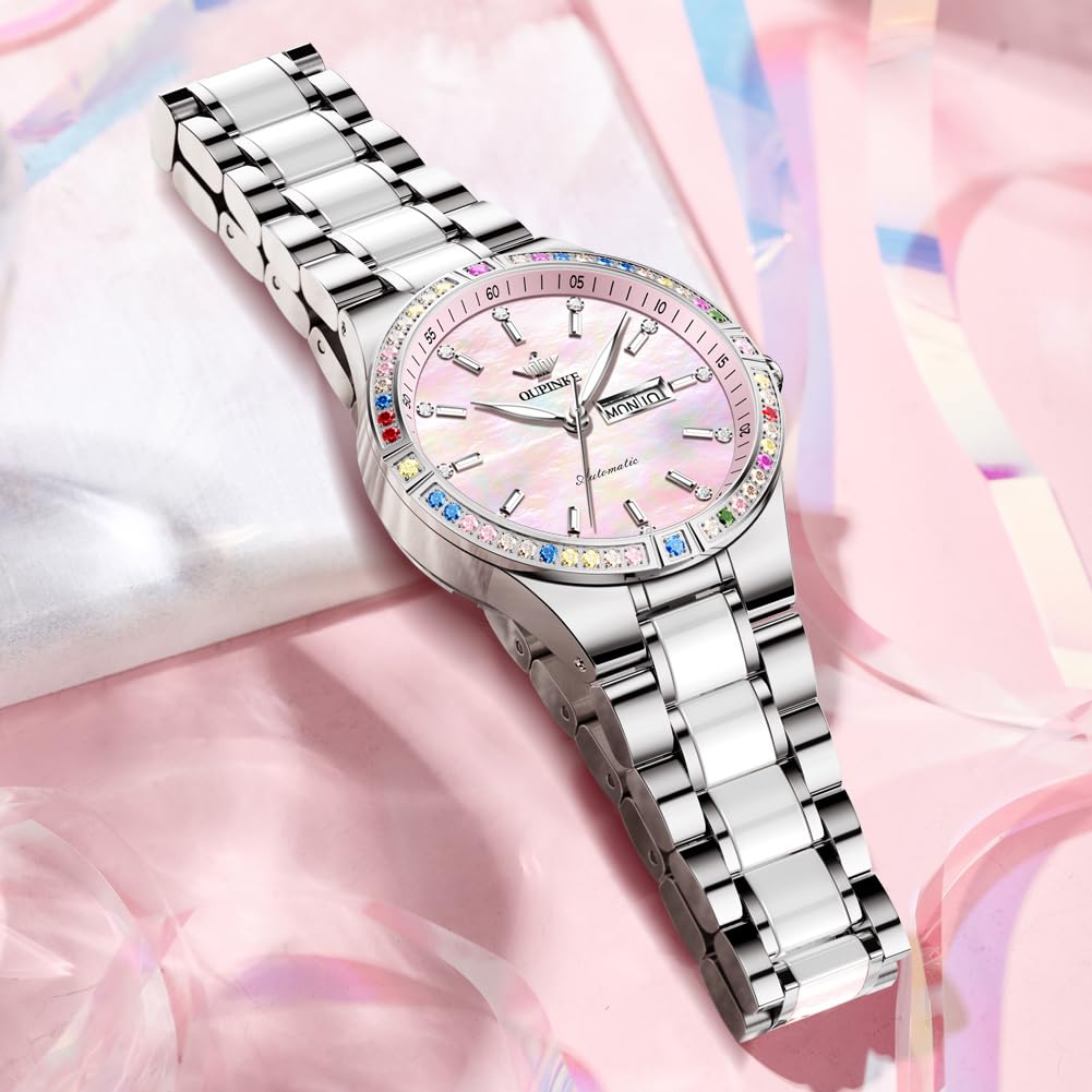 OLEVS Womens Watch Fashion Dress Diamond Female Watches for Ladies Analog Quartz Stainless Steel Waterproof Luminous Day Date Two Tone Wristwatch