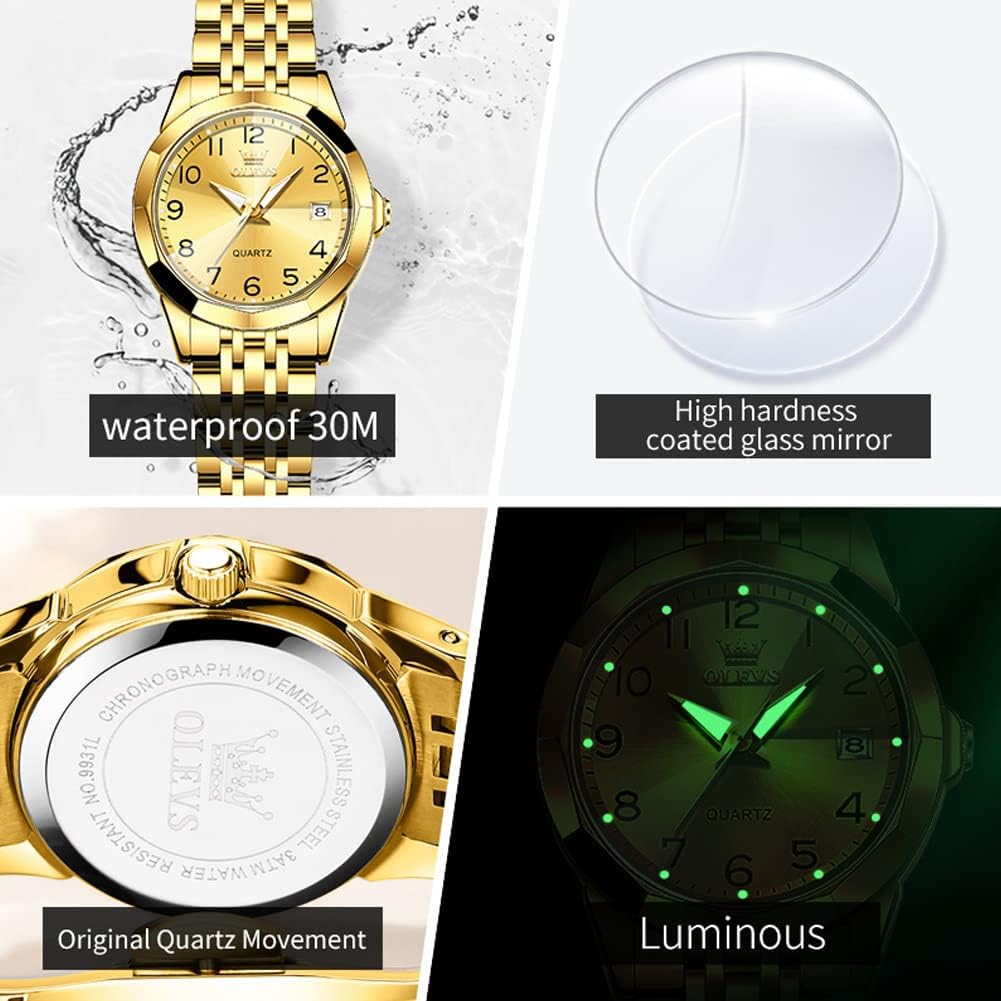 OLEVS Womens Watch Fashion Dress Diamond Female Watches for Ladies Analog Quartz Stainless Steel Waterproof Luminous Day Date Two Tone Wristwatch