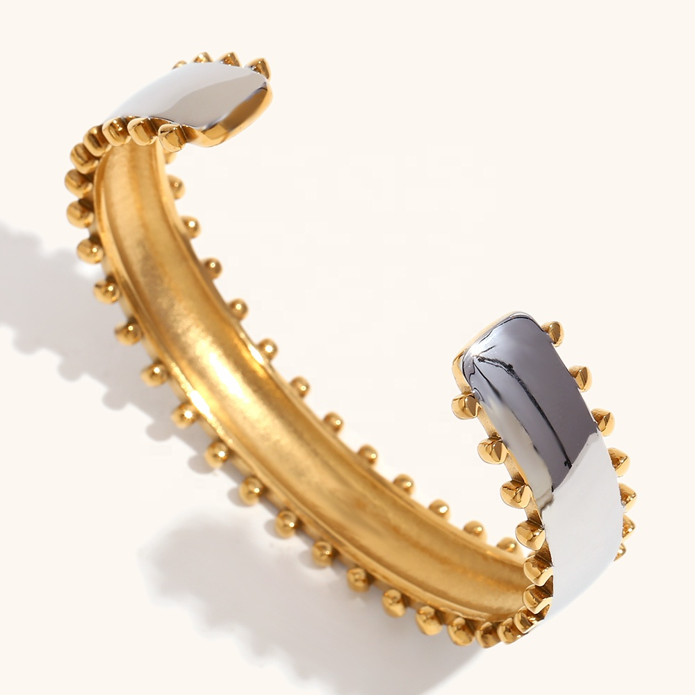 Bold Duo Cuff Bracelet 18k Gold Mixed Metal Non Tarnish Waterproof