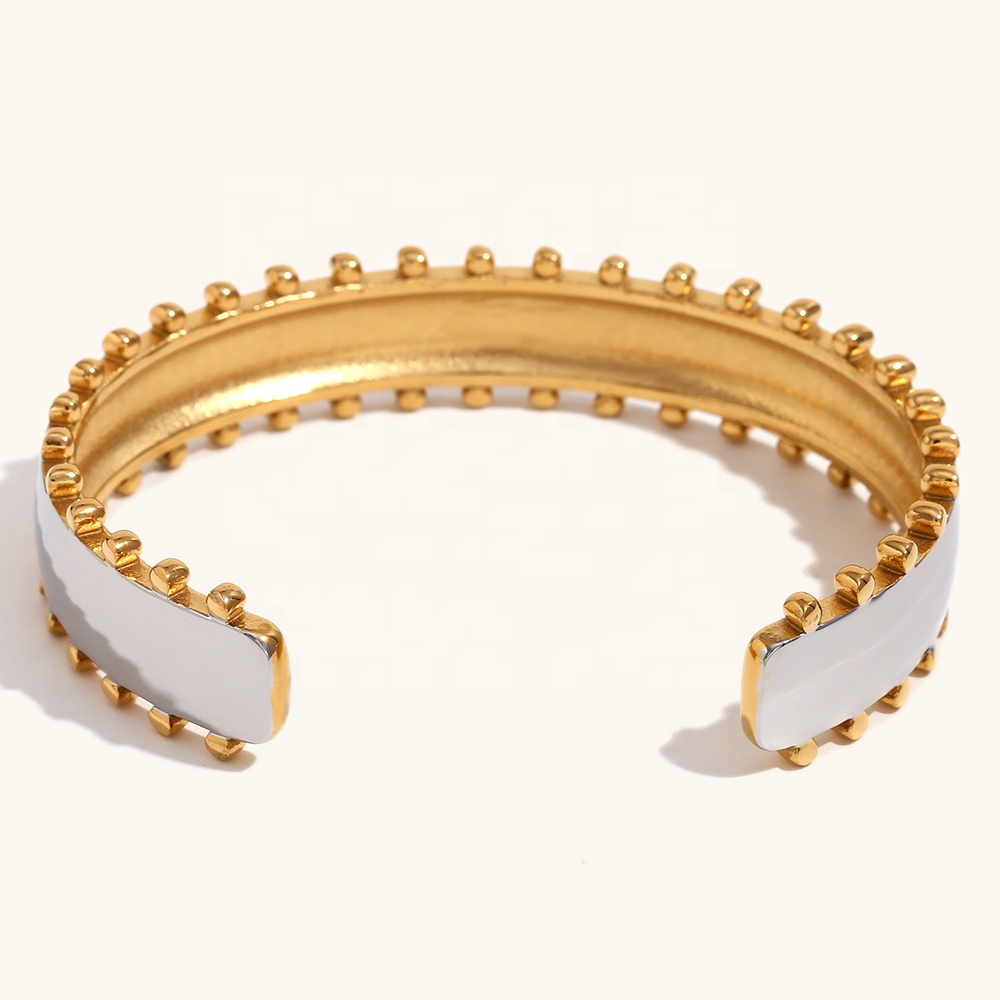 Bold Duo Cuff Bracelet 18k Gold Mixed Metal Non Tarnish Waterproof