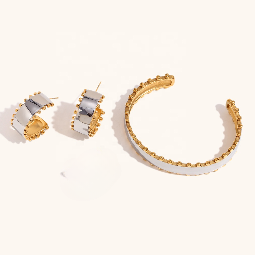 Bold Duo Cuff Bracelet 18k Gold Mixed Metal Non Tarnish Waterproof