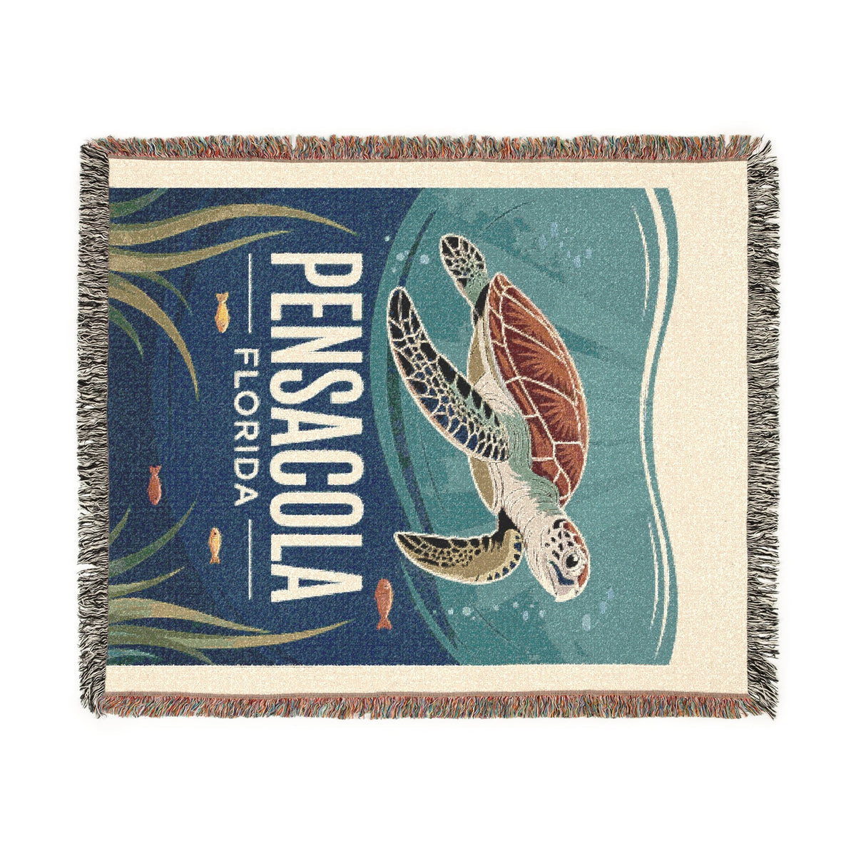 Pensacola Florida Cozy Beach-Themed Woven Blanket – Turtle Design