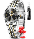 OLEVS Womens Watch Fashion Dress Diamond Female Watches for Ladies Analog Quartz Stainless Steel Waterproof Luminous Day Date Two Tone Wristwatch