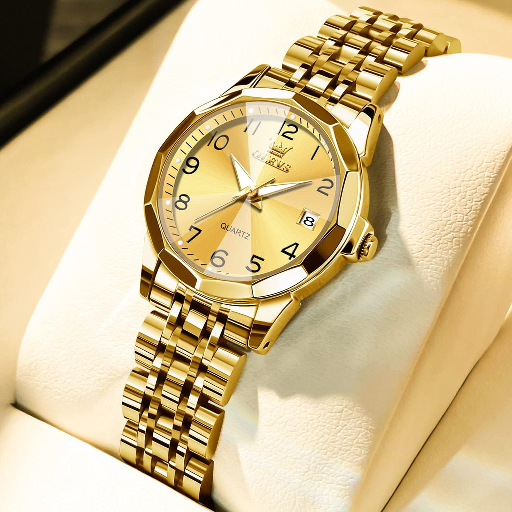 OLEVS Womens Watch Fashion Dress Diamond Female Watches for Ladies Analog Quartz Stainless Steel Waterproof Luminous Day Date Two Tone Wristwatch