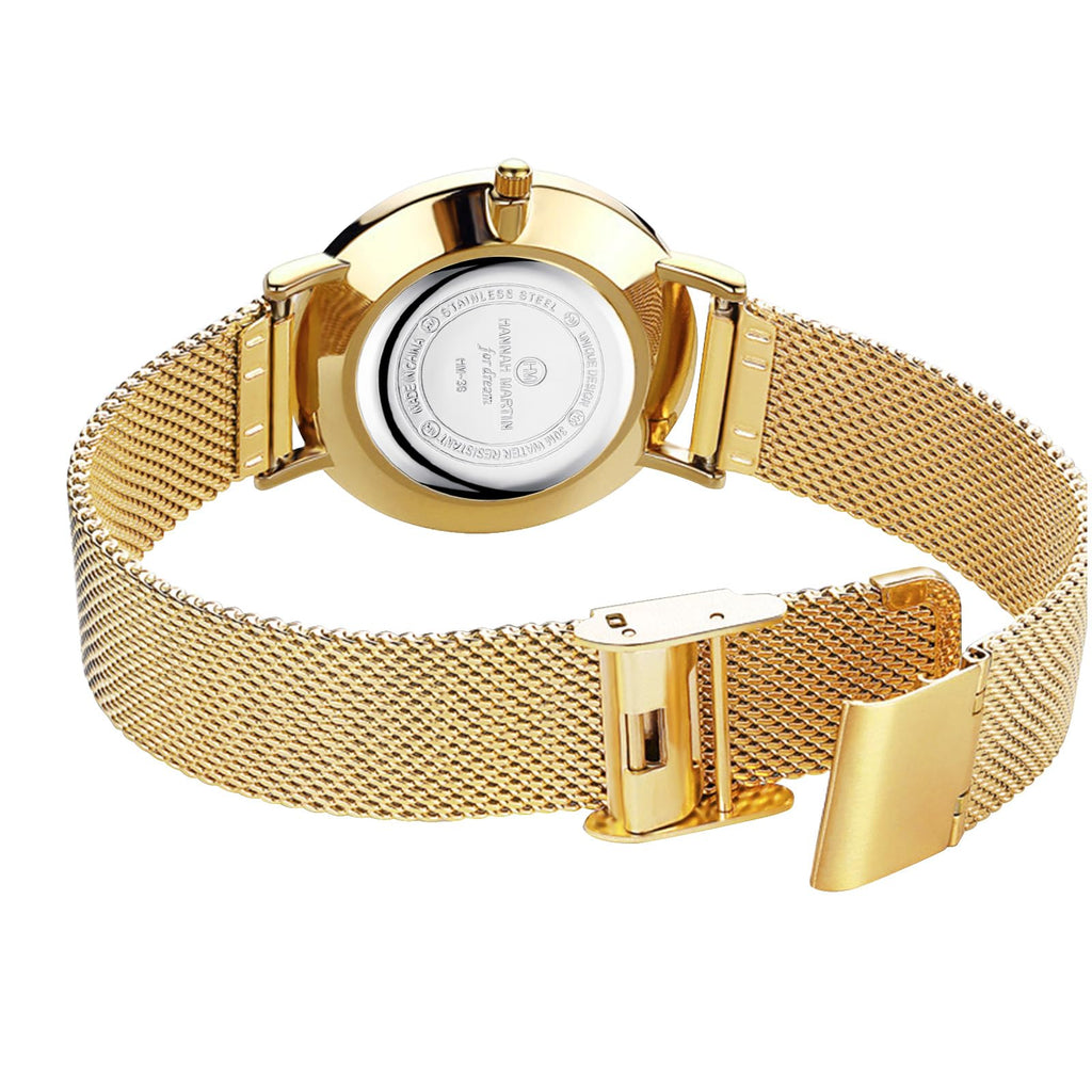 HANNAH MARTIN Watches for Women Analog Women's Watch with Stainless Steel Expansion Band Minimalist Slim Dial 30M Waterproof Ladies Dress Wristwatch for Casual Daily Business