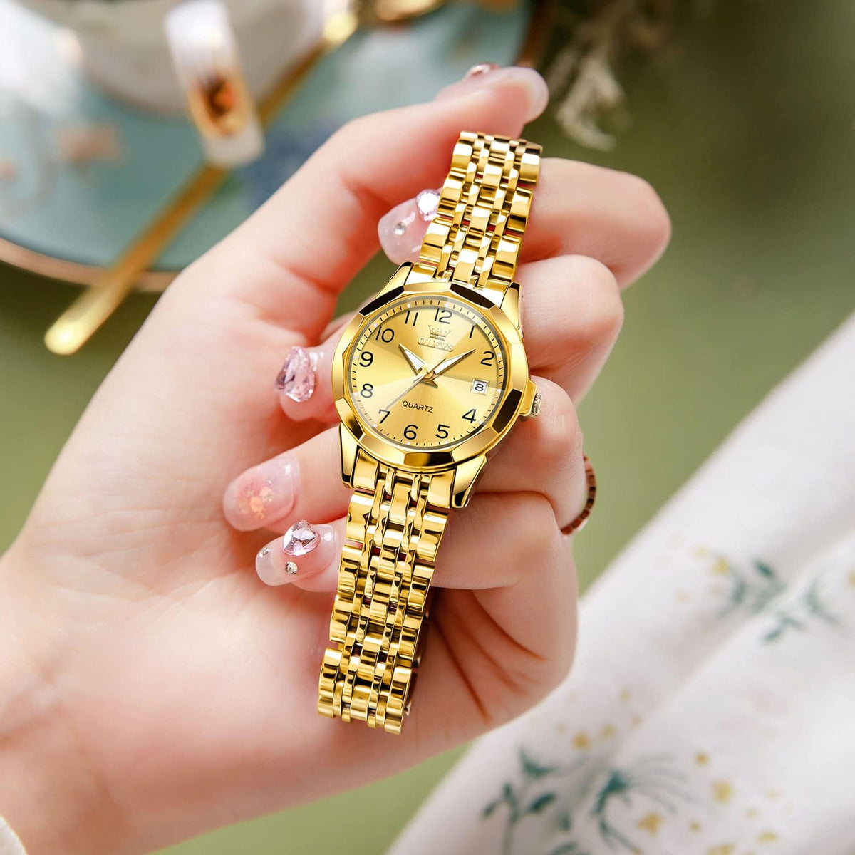 OLEVS Womens Watch Fashion Dress Diamond Female Watches for Ladies Analog Quartz Stainless Steel Waterproof Luminous Day Date Two Tone Wristwatch