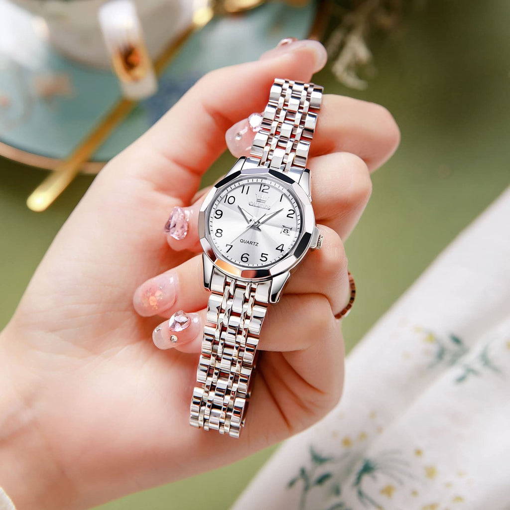 OLEVS Womens Watch Fashion Dress Diamond Female Watches for Ladies Analog Quartz Stainless Steel Waterproof Luminous Day Date Two Tone Wristwatch