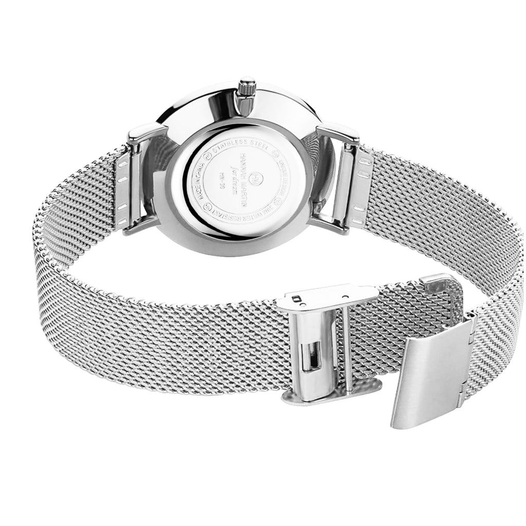 HANNAH MARTIN Watches for Women Analog Women's Watch with Stainless Steel Expansion Band Minimalist Slim Dial 30M Waterproof Ladies Dress Wristwatch for Casual Daily Business