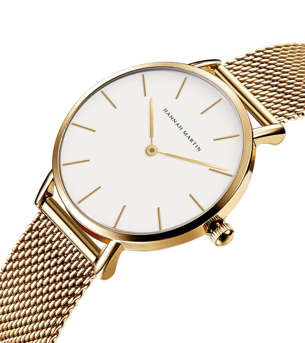 HANNAH MARTIN Watches for Women Analog Women's Watch with Stainless Steel Expansion Band Minimalist Slim Dial 30M Waterproof Ladies Dress Wristwatch for Casual Daily Business