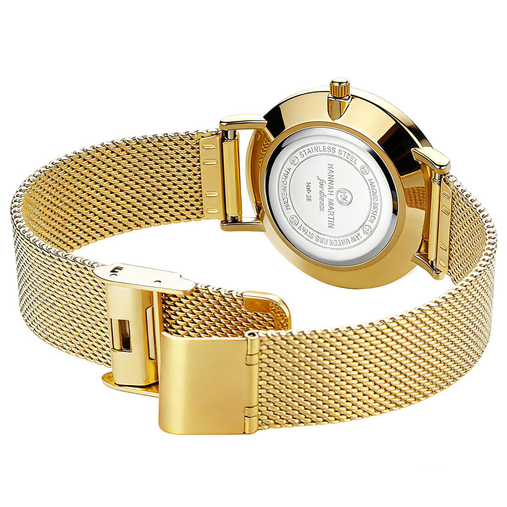 HANNAH MARTIN Watches for Women Analog Women's Watch with Stainless Steel Expansion Band Minimalist Slim Dial 30M Waterproof Ladies Dress Wristwatch for Casual Daily Business