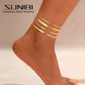 SUNIBI Stainless steel Snake Chain Anklet Bracelet for Women Vintage Fashion Simple Thin Chain Anklet Female Foot Beach Jewelry