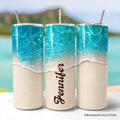 Turquoise Ocean Shore 20oz Personalized Tumbler With Lid and Stainless Steel Straw, Tropical Summer Coastal Gift Cup