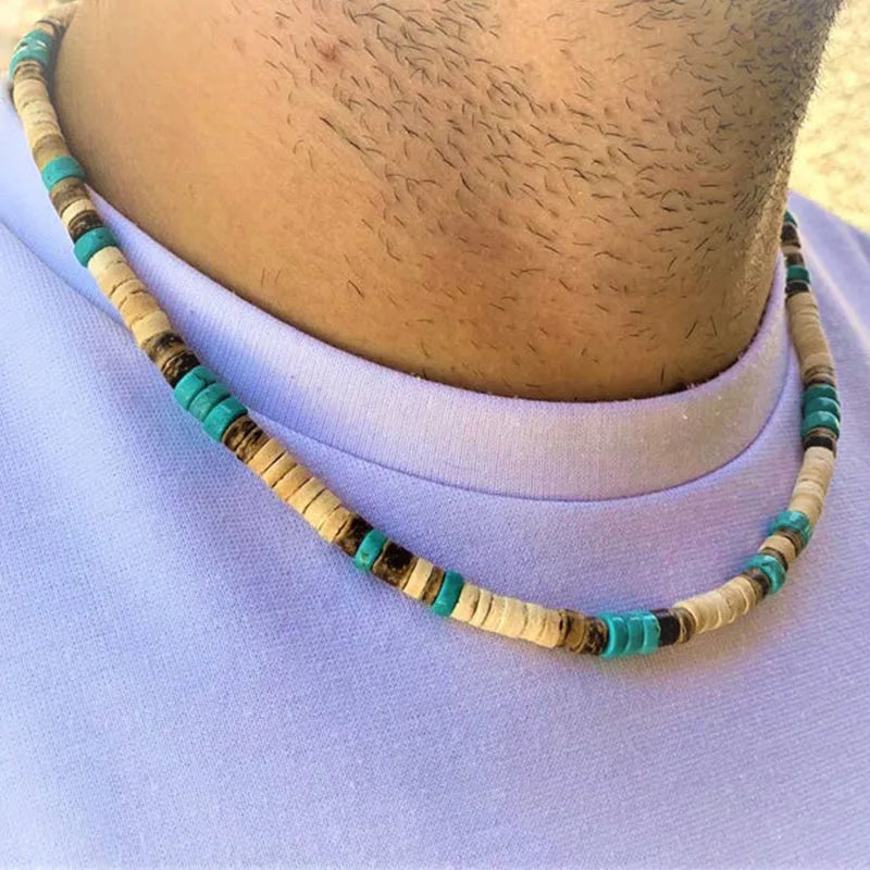 Men's Beaded Wood Beach Necklace | African Inspired Surfer Jewelry