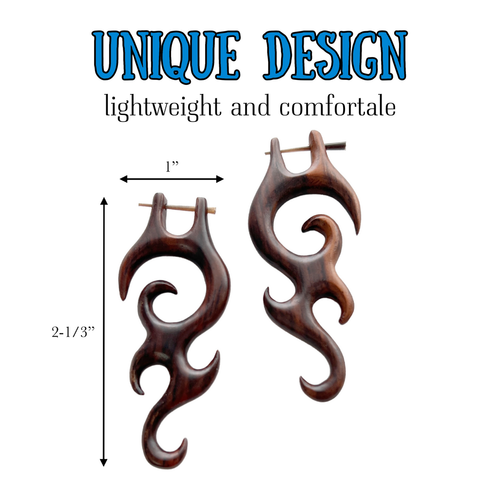 Bohemian Wooden Beach Earrings Tribal Boho Organic Statement Jewelry