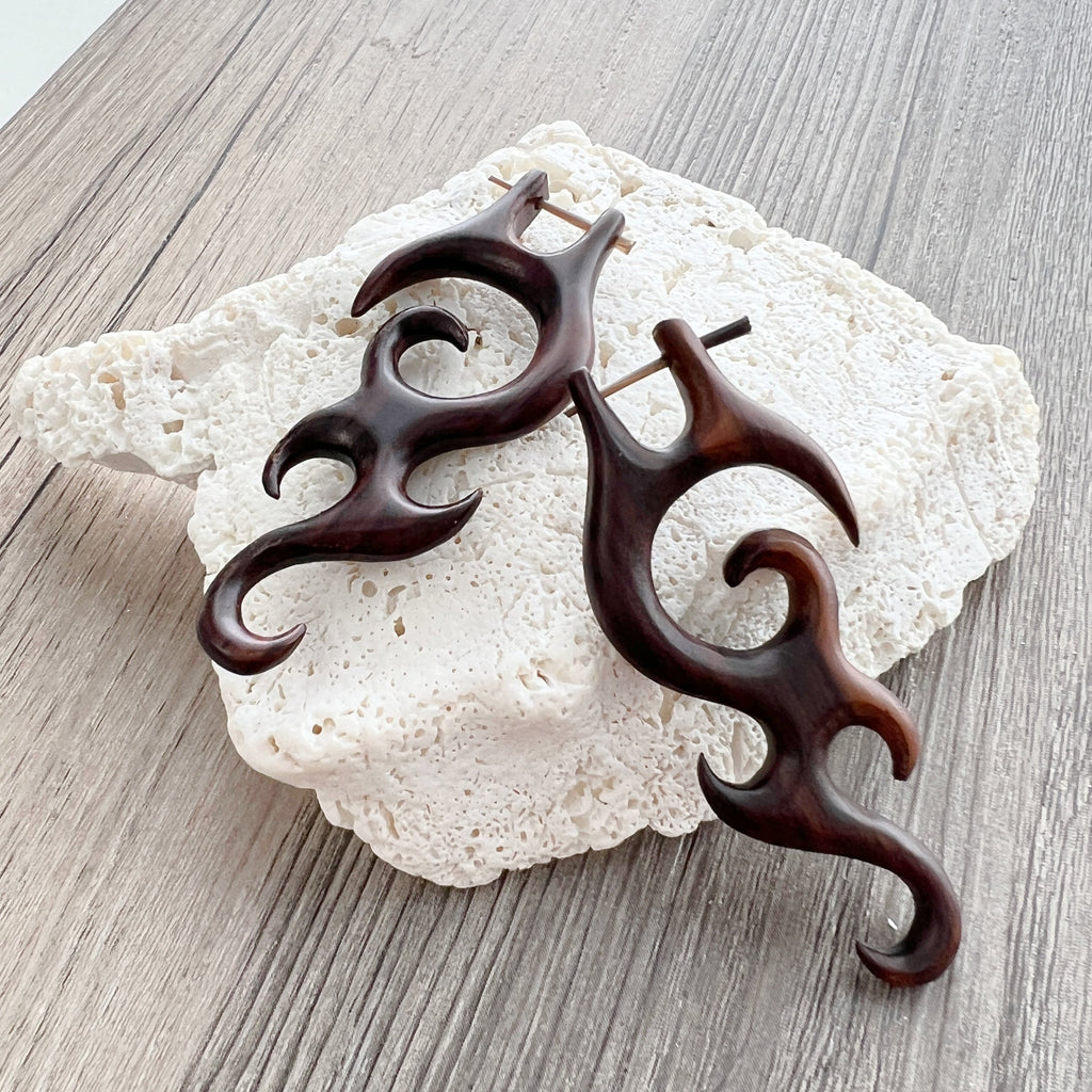 Bohemian Wooden Beach Earrings Tribal Boho Organic Statement Jewelry