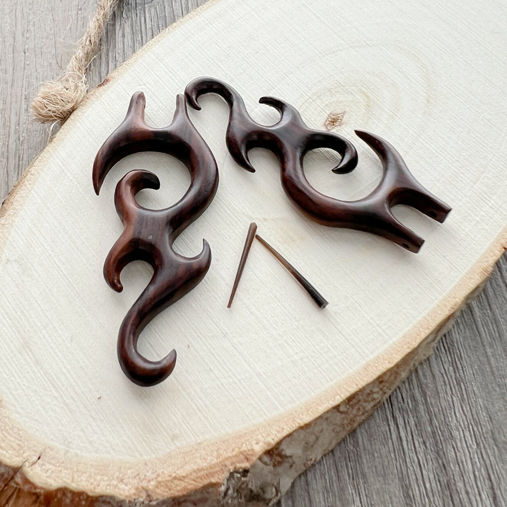 Bohemian Wooden Beach Earrings Tribal Boho Organic Statement Jewelry