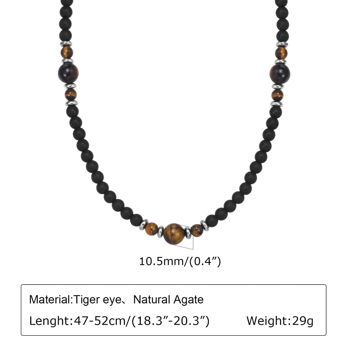 Casual Black Brown Beaded Necklace for Men | Summer Beach Tiger Eye Stone Jewelry