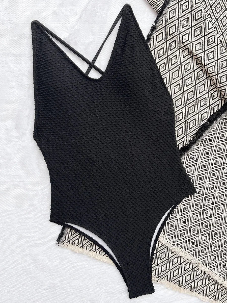 S - XXL V Neck Scrunch Butt Female Swimwear One Piece Swimsuit Women Backless Monokini High Cut Leg Bathing Suit Swim Bodysuit