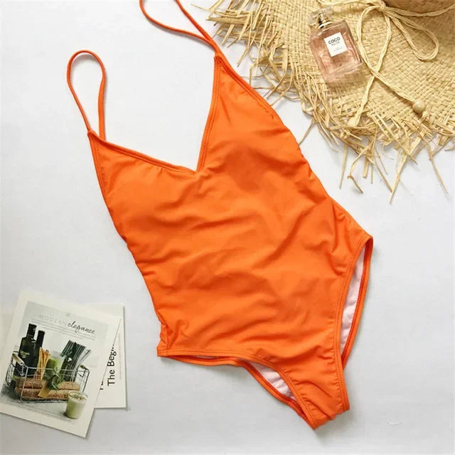 S - XXL V Neck Scrunch Butt Female Swimwear One Piece Swimsuit Women Backless Monokini High Cut Leg Bathing Suit Swim Bodysuit