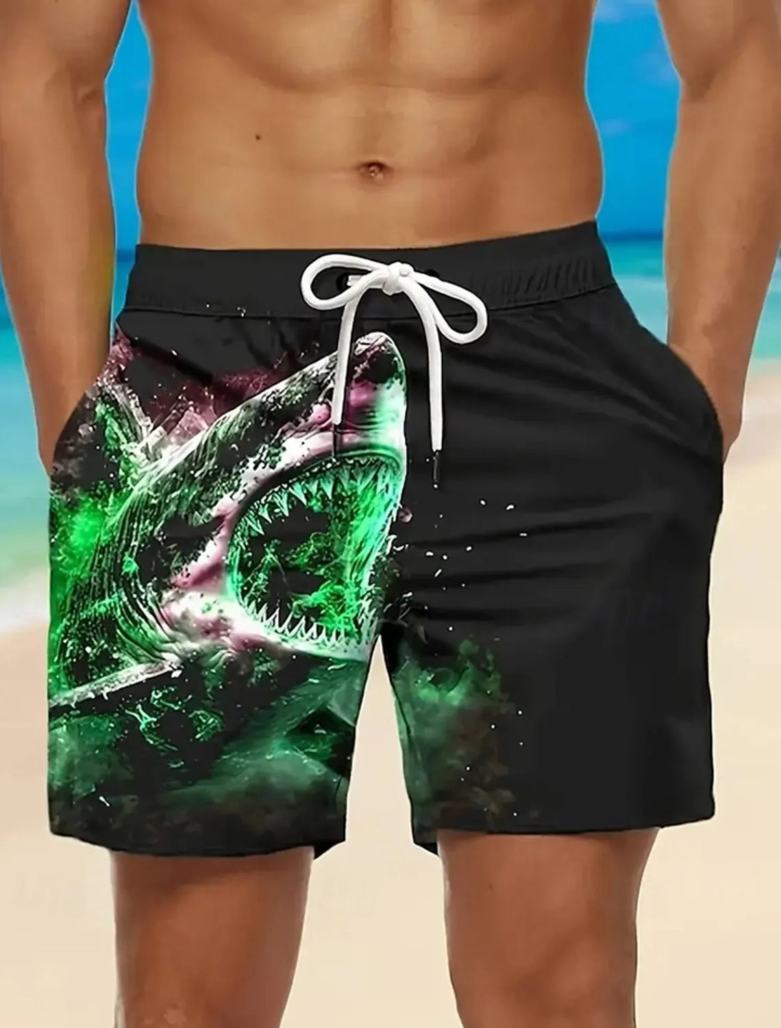 Men's Hawaiian Swim Trunks 3D Shark Print Beach Shorts Quick Dry Outdoor Leisure Sports Shorts Swimwear Fashion  Men's Shorts