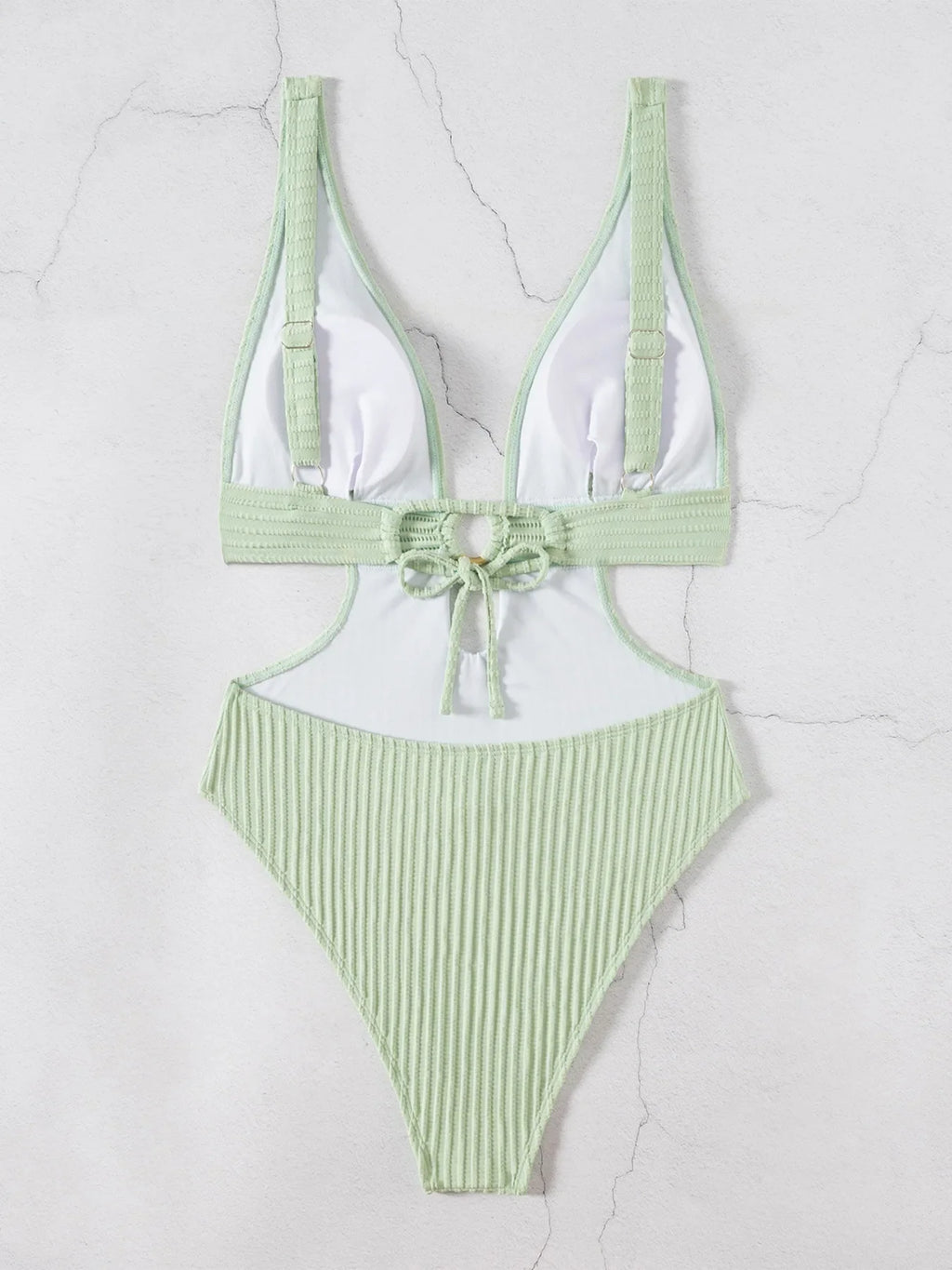 Striped Deep V Neck Cut Out Female Swimwear One Piece Swimsuit Women High Leg Cut Monokini Backless Bathing Suit Swim Bodysuit