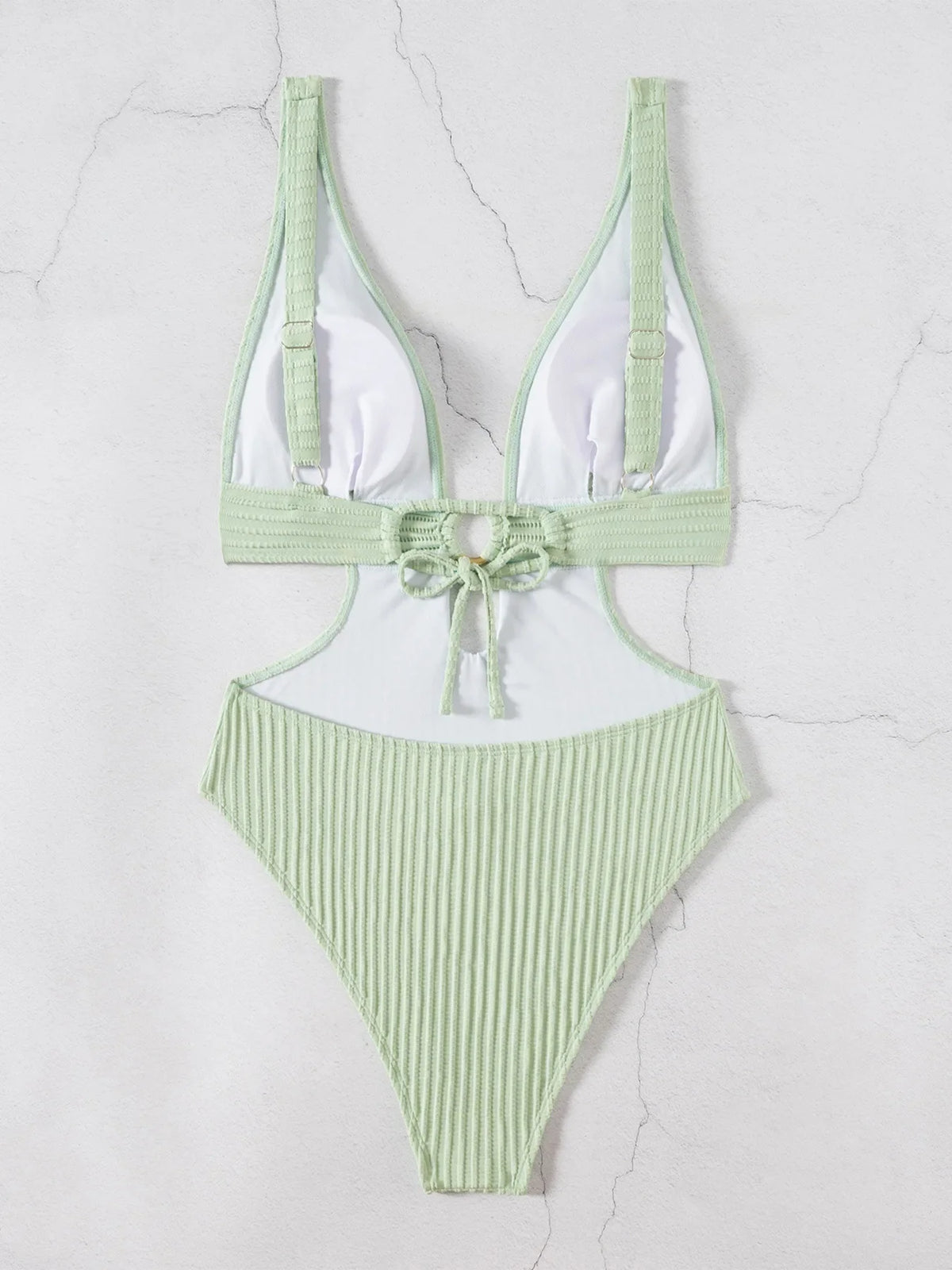 Striped Deep V Neck Cut Out Female Swimwear One Piece Swimsuit Women High Leg Cut Monokini Backless Bathing Suit Swim Bodysuit