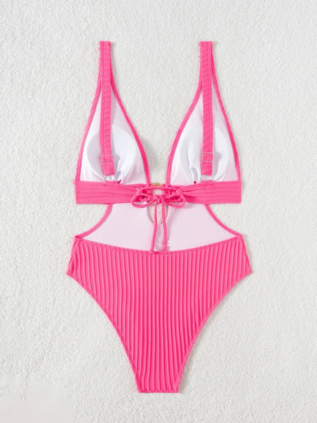 Striped Deep V Neck Cut Out Female Swimwear One Piece Swimsuit Women High Leg Cut Monokini Backless Bathing Suit Swim Bodysuit