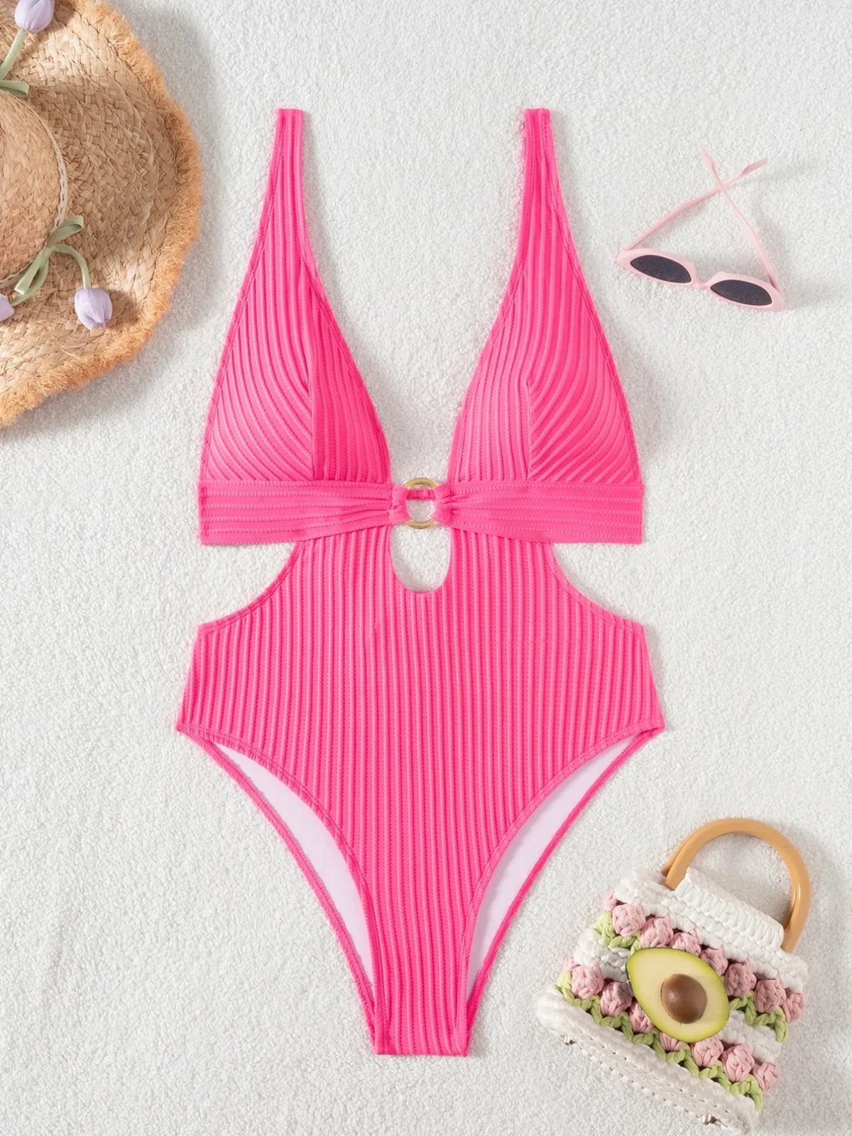 Striped Deep V Neck Cut Out Female Swimwear One Piece Swimsuit Women High Leg Cut Monokini Backless Bathing Suit Swim Bodysuit
