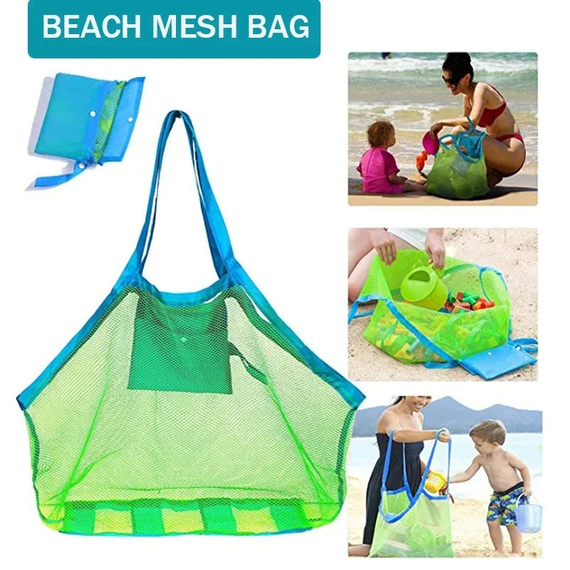 Large Mesh Beach Bag for Kids – Sand-Away Foldable Tote, Breathable Toy Storage (45 x 30 x 45 cm / 17.7 x 11.8 x 17.7 in)