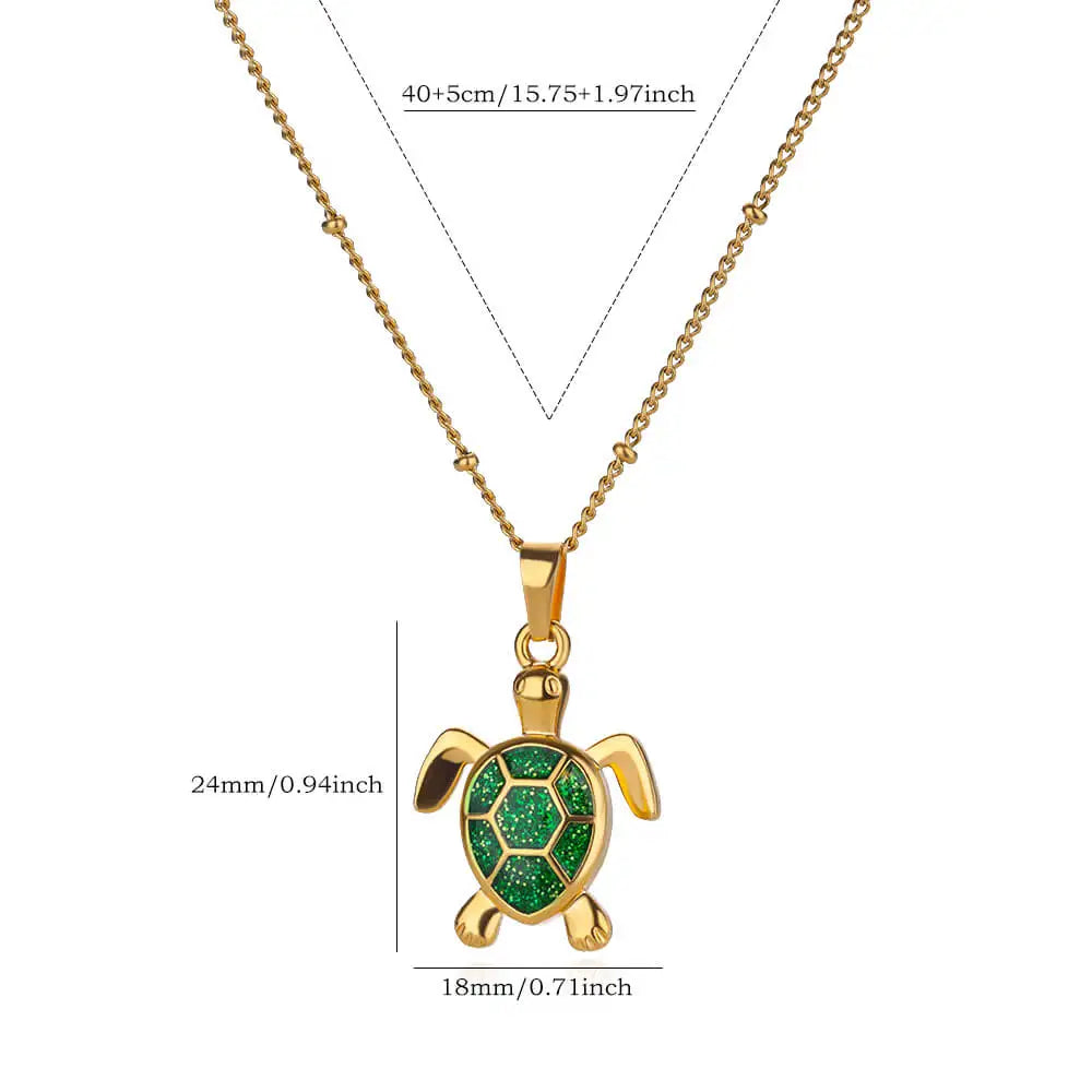 Colored Turtle Pendant Necklace for Women Summer Beach Female Charm Necklace Beads Chain Cute Stainless Steel Jewelry collar