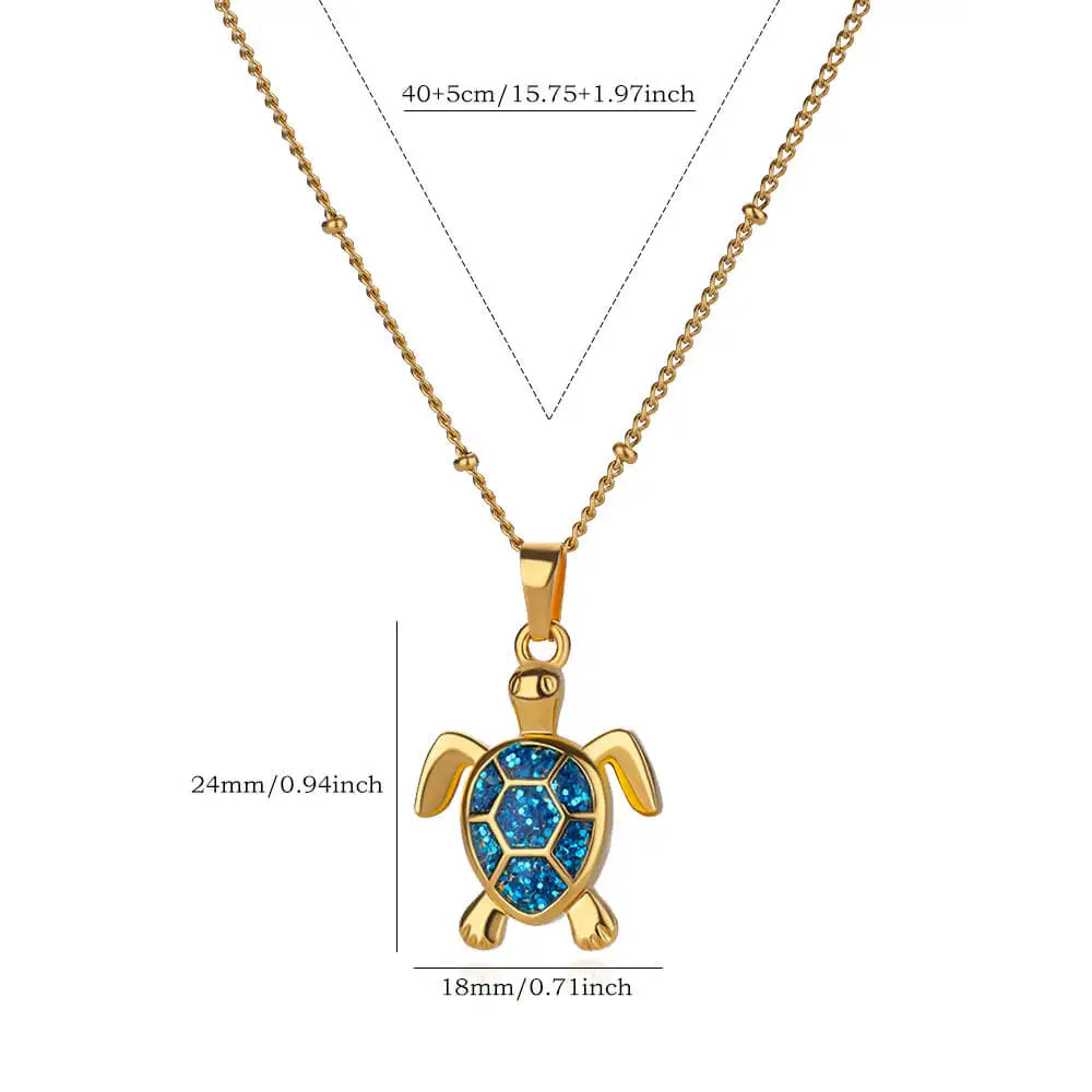 Colored Turtle Pendant Necklace for Women Summer Beach Female Charm Necklace Beads Chain Cute Stainless Steel Jewelry collar