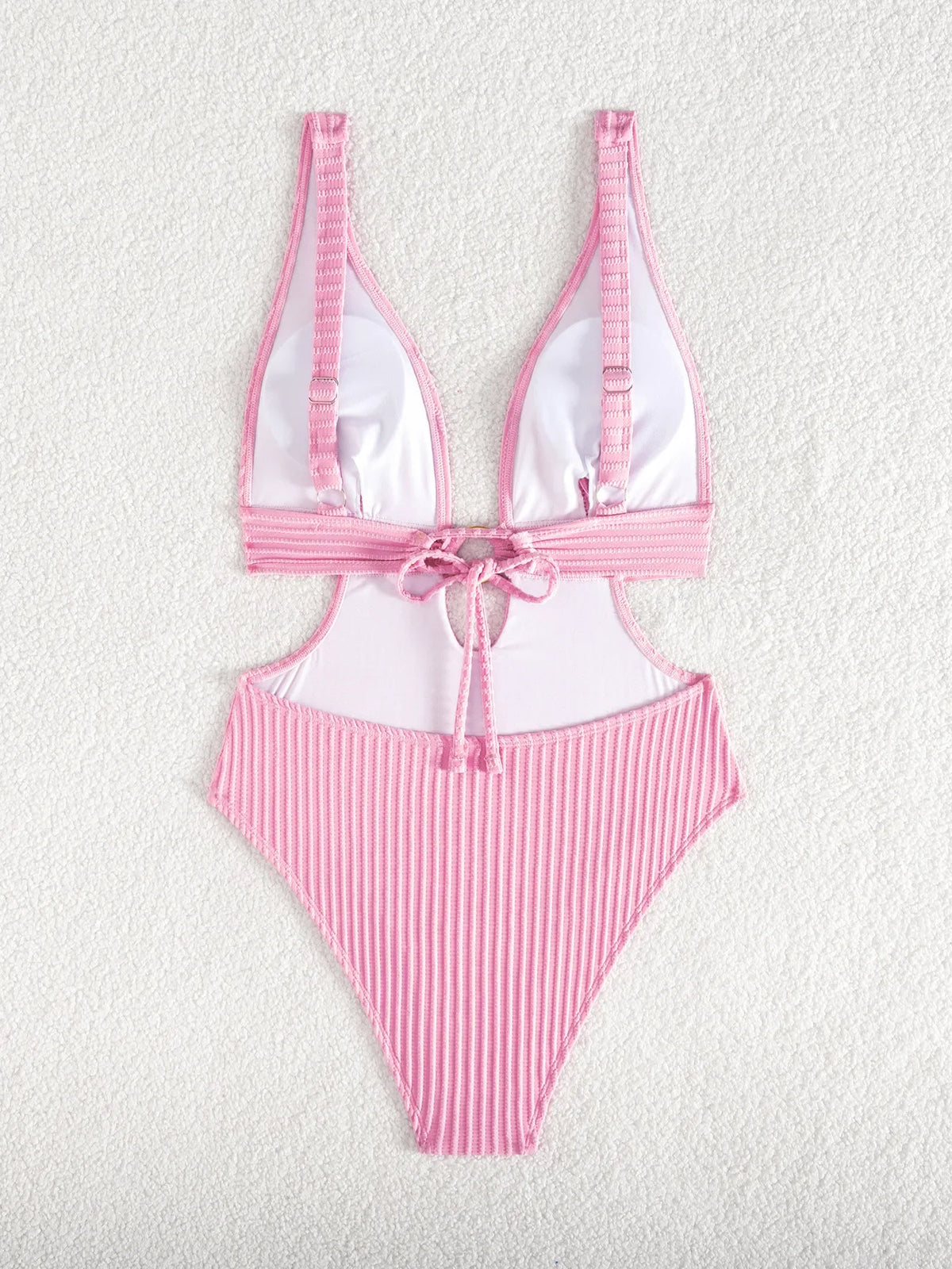 Striped Deep V Neck Cut Out Female Swimwear One Piece Swimsuit Women High Leg Cut Monokini Backless Bathing Suit Swim Bodysuit