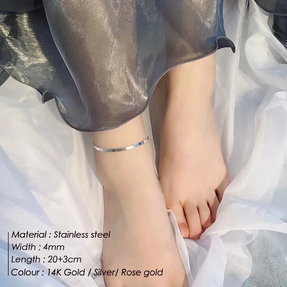 SUNIBI Stainless steel Snake Chain Anklet Bracelet for Women Vintage Fashion Simple Thin Chain Anklet Female Foot Beach Jewelry