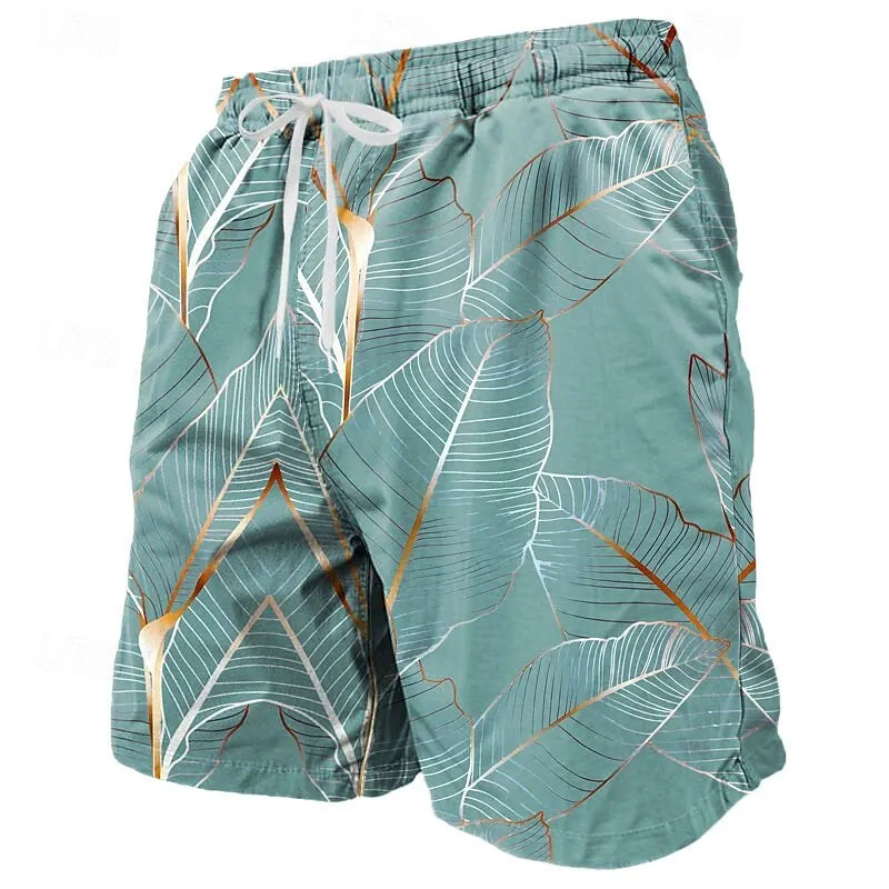 Men's Hawaiian Swim Trunks 3D Leaf Print Beach Shorts Quick Dry Outdoor Leisure Sports Shorts Swimwear Fashion Men's Shorts