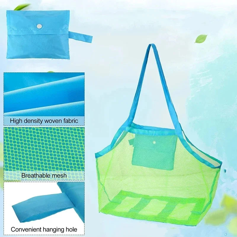 Large Mesh Beach Bag for Kids – Sand-Away Foldable Tote, Breathable Toy Storage (45 x 30 x 45 cm / 17.7 x 11.8 x 17.7 in)