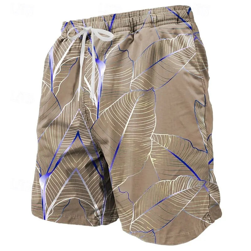 Men's Hawaiian Swim Trunks 3D Leaf Print Beach Shorts Quick Dry Outdoor Leisure Sports Shorts Swimwear Fashion Men's Shorts