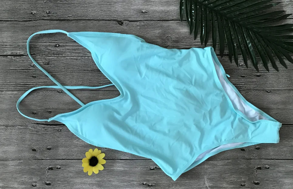 S - XXL V Neck Scrunch Butt Female Swimwear One Piece Swimsuit Women Backless Monokini High Cut Leg Bathing Suit Swim Bodysuit