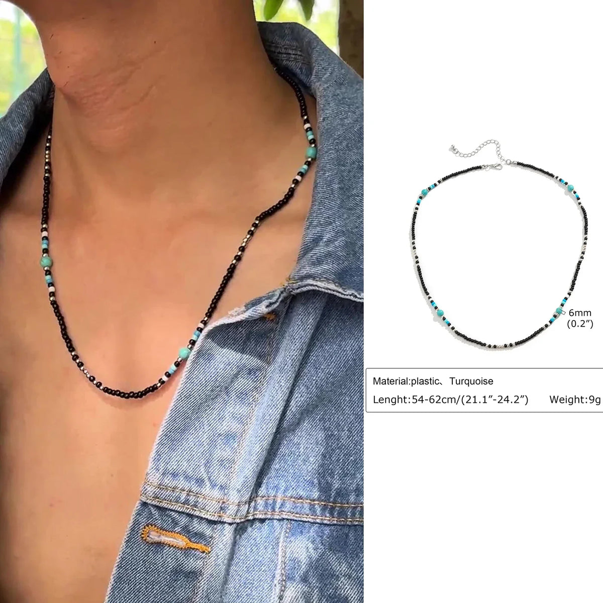 Synthetic Turquoise Necklace for Men | Natural Stone Mini Beads Summer Beach Bohemian Jewelry