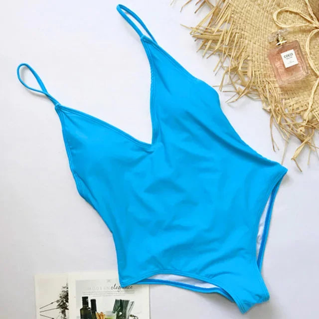 S - XXL V Neck Scrunch Butt Female Swimwear One Piece Swimsuit Women Backless Monokini High Cut Leg Bathing Suit Swim Bodysuit