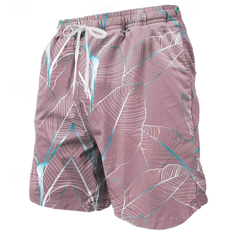 Men's Hawaiian Swim Trunks 3D Leaf Print Beach Shorts Quick Dry Outdoor Leisure Sports Shorts Swimwear Fashion Men's Shorts