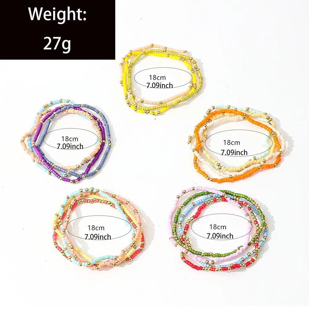 Bohemian Style Beaded Bracelet Set For Women Colorful Beads Stretchy Strand Chain Bangle Girls Summer Beach Vacation Jewelry
