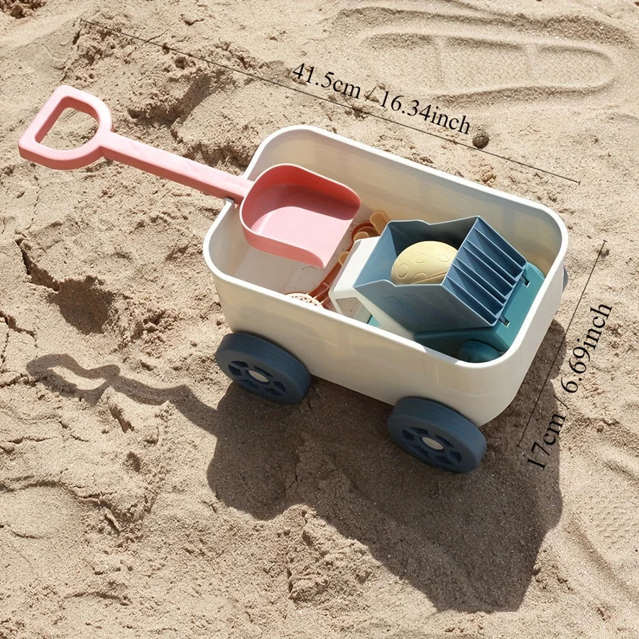 Kids Beach Sand Toy Set With Truck, Shovel, Rake & Pretend Play Kitchen Tools